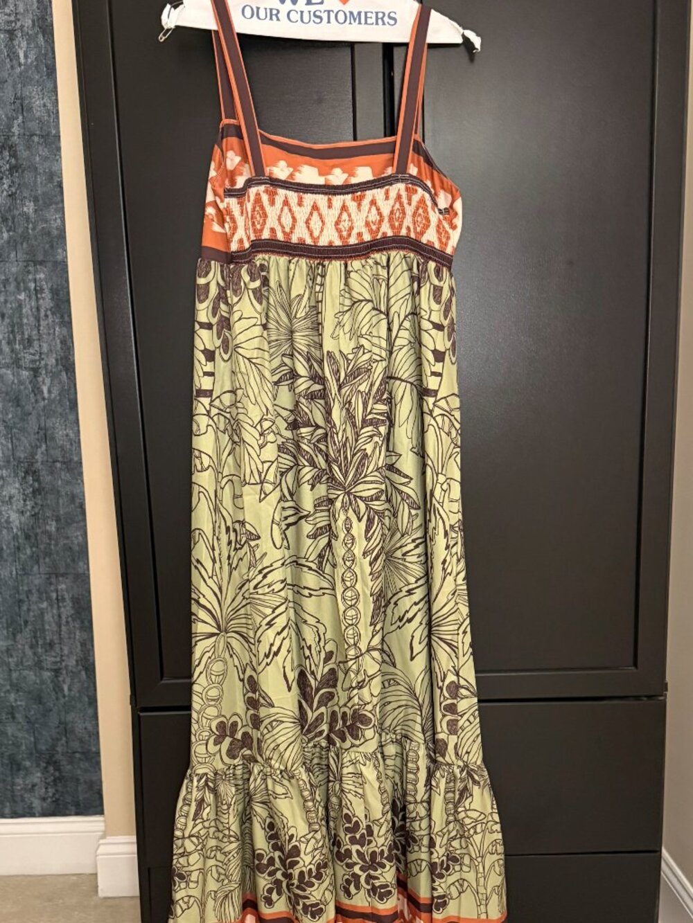 Green Printed Maxi  Sun Dress,Boho Lightweight and Soft  Large New - Picture 6 of 7